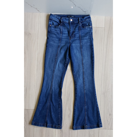 Theory Flared Jeans Womens 8 Blue High Rise Stretch Western Rodeo Denim - Picture 1 of 8